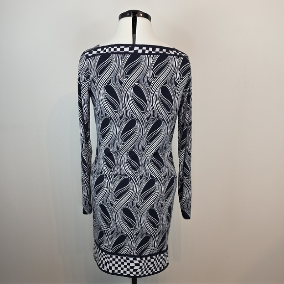 Michael Michael Kors Navy and White Abstract Print Long Sleeve Dress Small - Picture 7 of 8